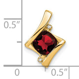 14k Yellow Gold Pendant with Cushion Cut Garnet and Diamond Accents, Contemporary Abstract Design