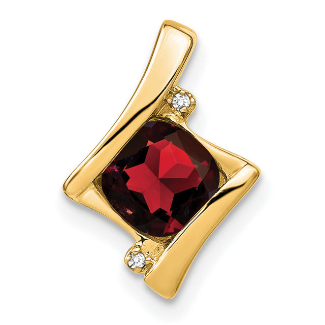 14k Yellow Gold Pendant with Cushion Cut Garnet and Diamond Accents, Contemporary Abstract Design