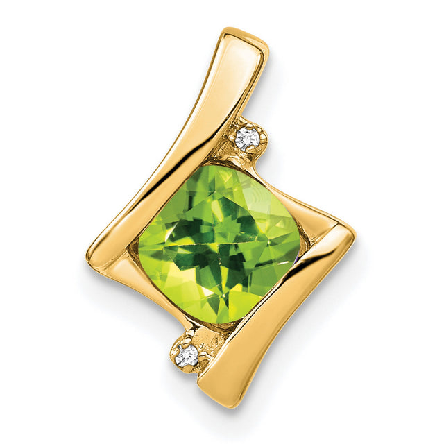 Peridot and Diamond Charm Pendant in Real 10k Yellow Gold