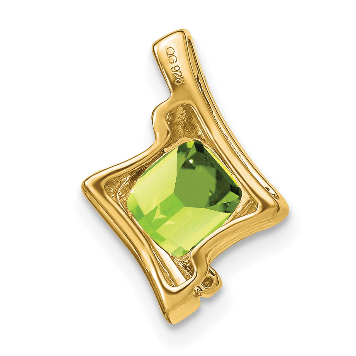14k Yellow Gold Pendant with Square-Cut Peridot and Diamond Accents, Modern Abstract Design