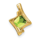 14k Yellow Gold Pendant with Square-Cut Peridot and Diamond Accents, Modern Abstract Design