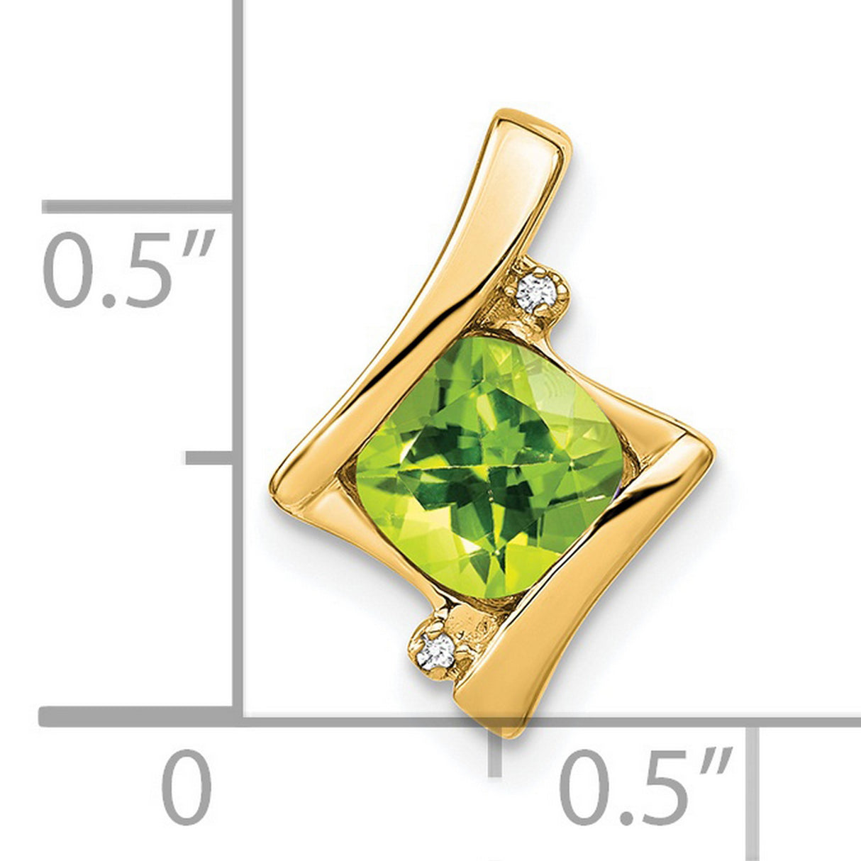 14k Yellow Gold Pendant with Square-Cut Peridot and Diamond Accents, Modern Abstract Design