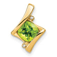 14k Yellow Gold Pendant with Square-Cut Peridot and Diamond Accents, Modern Abstract Design