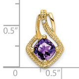 14k Yellow Gold Pendant with Cushion Cut Amethyst and Diamond Accents, Openwork Design