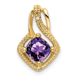 14k Yellow Gold Pendant with Cushion Cut Amethyst and Diamond Accents, Openwork Design
