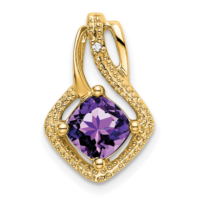 14k Yellow Gold Pendant with Cushion Cut Amethyst and Diamond Accents, Openwork Design