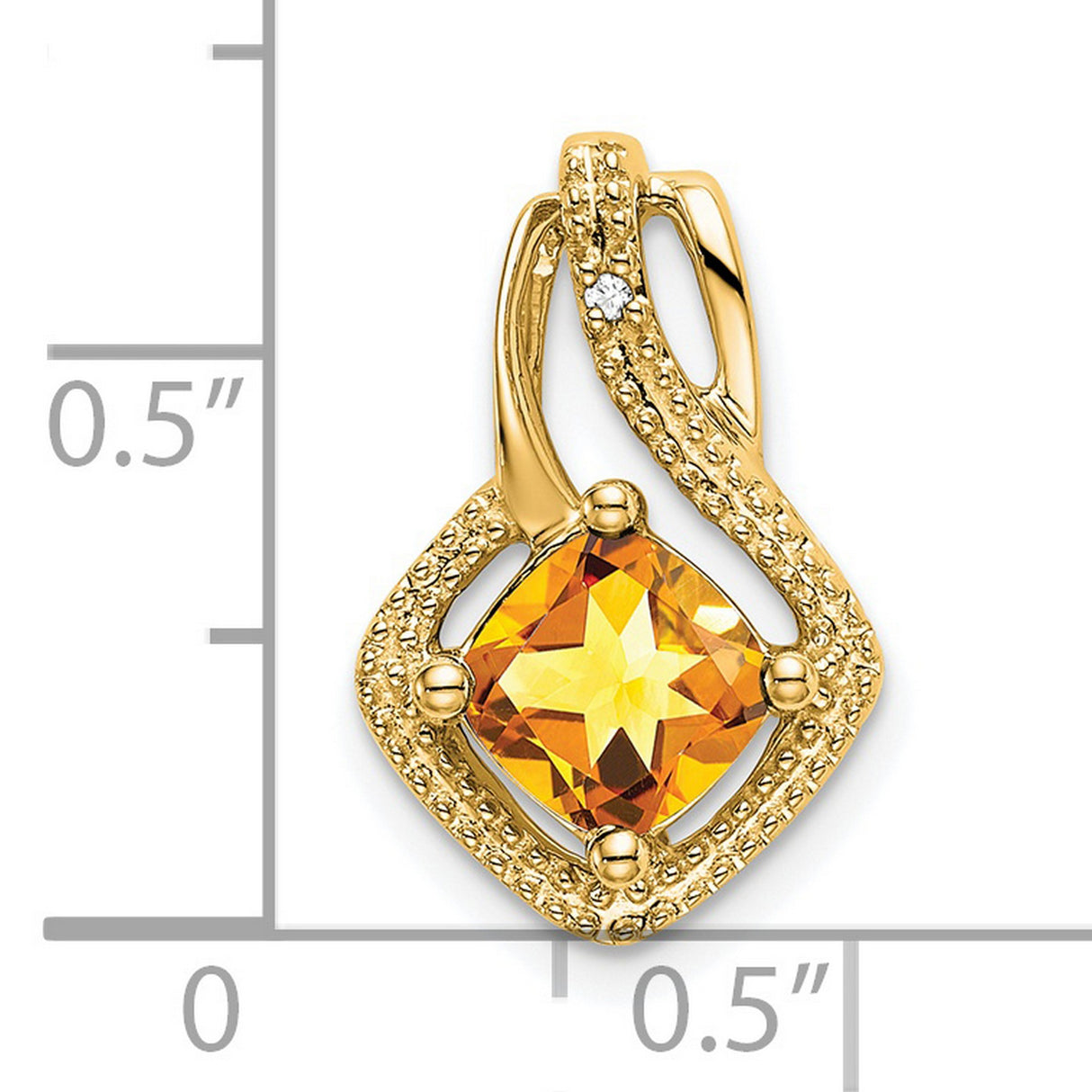 14k Yellow Gold Pendant with Cushion Cut Citrine and Diamond Frame