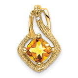 14k Yellow Gold Pendant with Cushion Cut Citrine and Diamond Frame