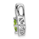 14k White Gold Pendant with Cushion Cut Peridot and Diamond Accents, Open Swirl Design