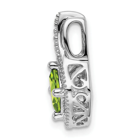 14k White Gold Pendant with Cushion Cut Peridot and Diamond Accents, Open Swirl Design
