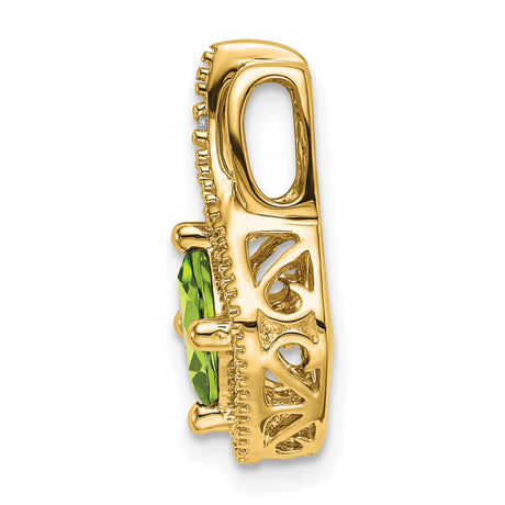 14k Yellow Gold Pendant with Cushion Cut Peridot and Diamond Accent, Open Swirl Design