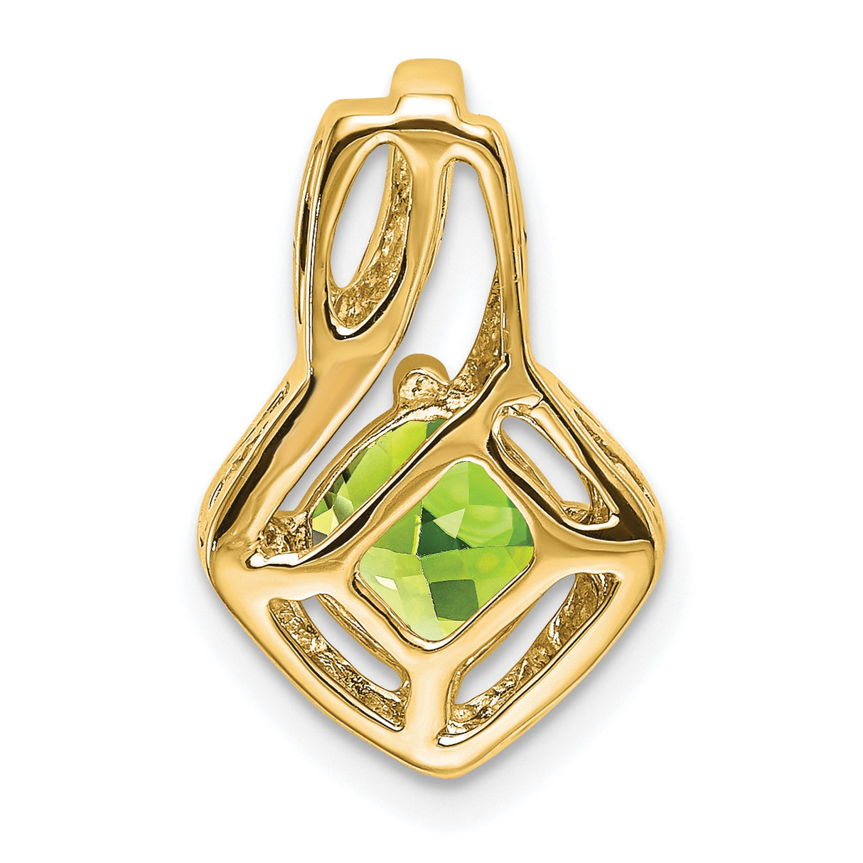 14k Yellow Gold Pendant with Cushion Cut Peridot and Diamond Accent, Open Swirl Design