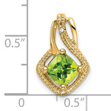 14k Yellow Gold Pendant with Cushion Cut Peridot and Diamond Accent, Open Swirl Design