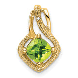 14k Yellow Gold Pendant with Cushion Cut Peridot and Diamond Accent, Open Swirl Design