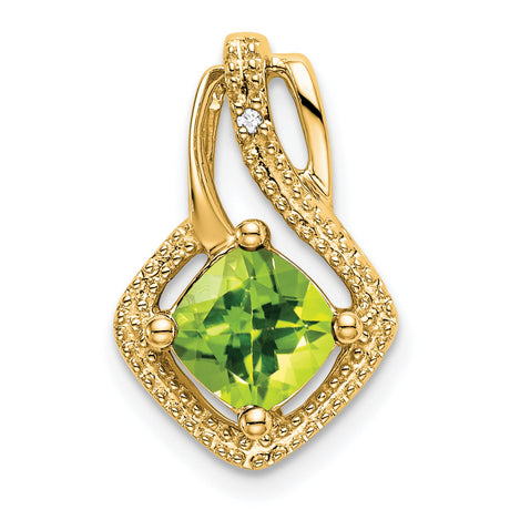 14k Yellow Gold Pendant with Cushion Cut Peridot and Diamond Accent, Open Swirl Design