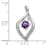 14k White Gold Pendant with Amethyst and Diamond in Abstract Teardrop Design