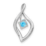 14k White Gold Pendant with Cushion Cut Swiss Blue Topaz and Diamond Accents, Teardrop Design