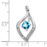 14k White Gold Pendant with Cushion Cut Swiss Blue Topaz and Diamond Accents, Teardrop Design