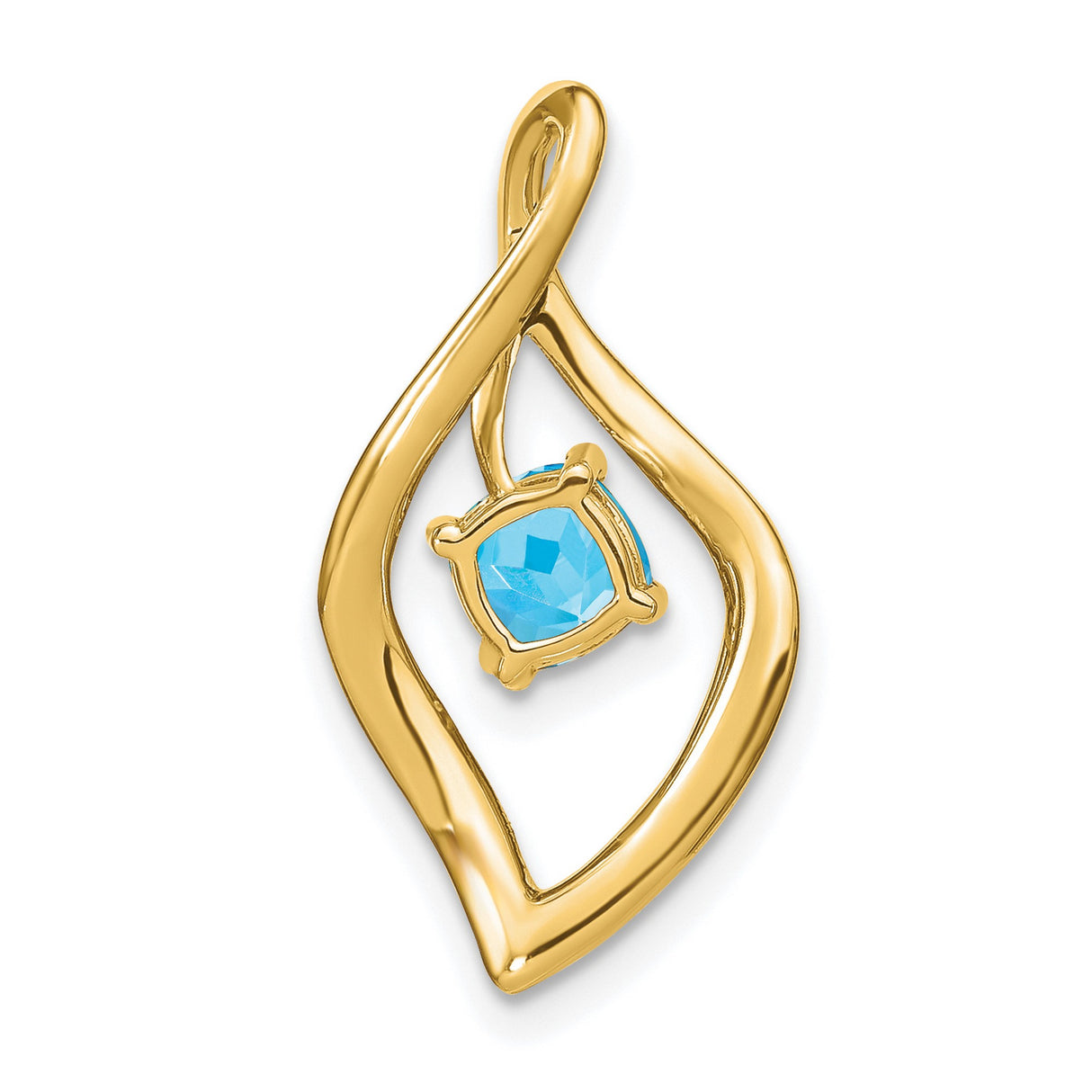 14k Yellow Gold Pendant with Swiss Blue Topaz and Diamond Accents, Open Teardrop Design