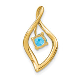 14k Yellow Gold Pendant with Swiss Blue Topaz and Diamond Accents, Open Teardrop Design
