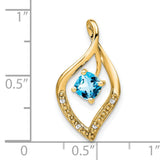 14k Yellow Gold Pendant with Swiss Blue Topaz and Diamond Accents, Open Teardrop Design