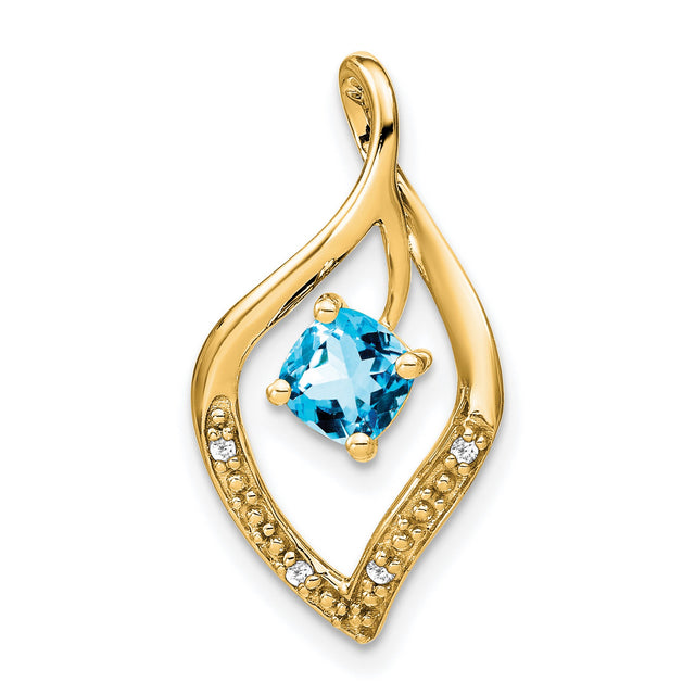 14k Yellow Gold Pendant with Swiss Blue Topaz and Diamond Accents, Open Teardrop Design
