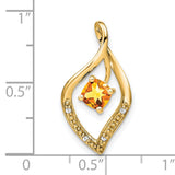 14k Yellow Gold Pendant with Cushion Cut Citrine and Diamond Accents, Flame Swirl Design