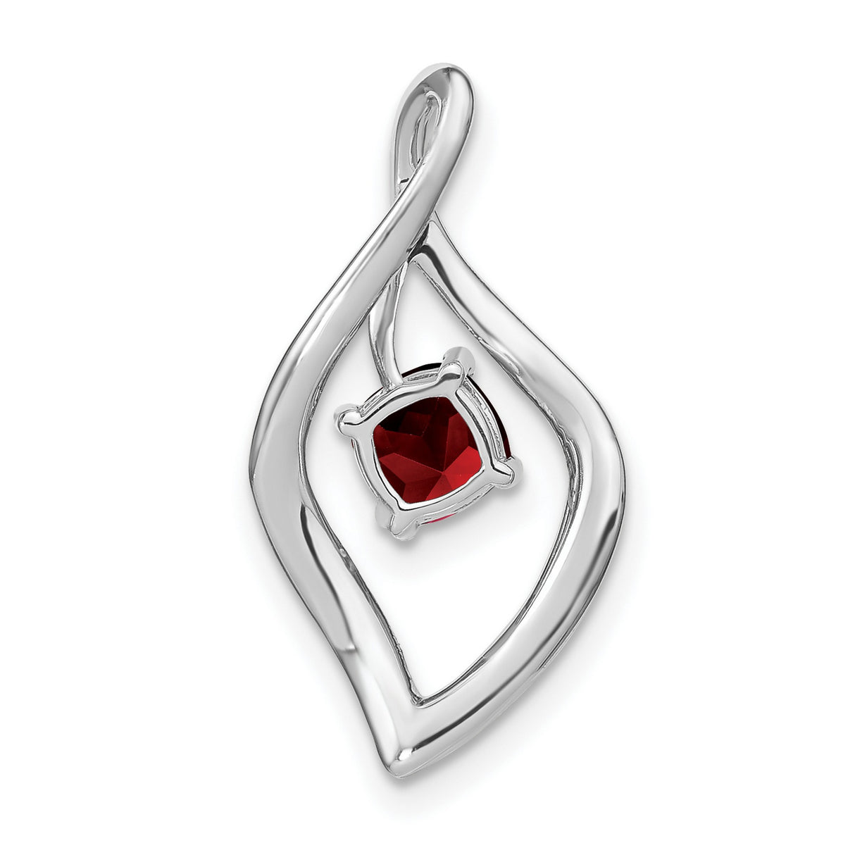 Garnet and Diamond Charm Pendant in Real 14k White Gold