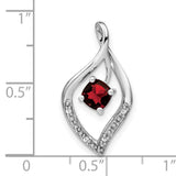 Garnet and Diamond Charm Pendant in Real 14k White Gold
