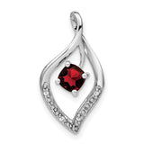 Garnet and Diamond Charm Pendant in Real 14k White Gold
