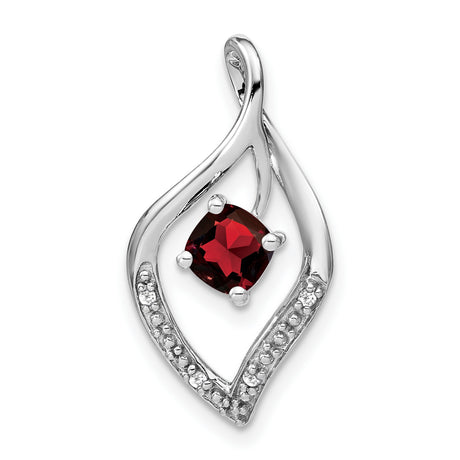 Garnet and Diamond Charm Pendant in Real 14k White Gold