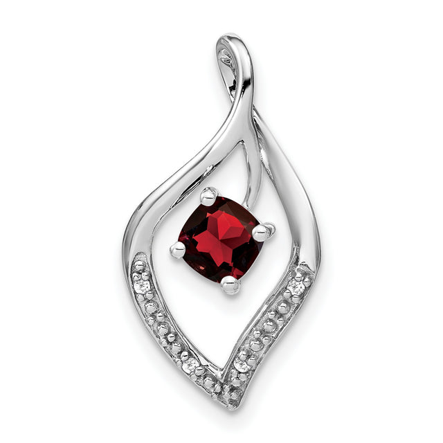 Garnet and Diamond Charm Pendant in Real 14k White Gold