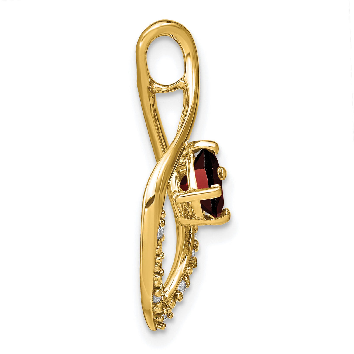 14k Yellow Gold Teardrop Pendant with Cushion Cut Garnet and Diamond Accents, Modern Design