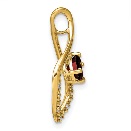 14k Yellow Gold Teardrop Pendant with Cushion Cut Garnet and Diamond Accents, Modern Design