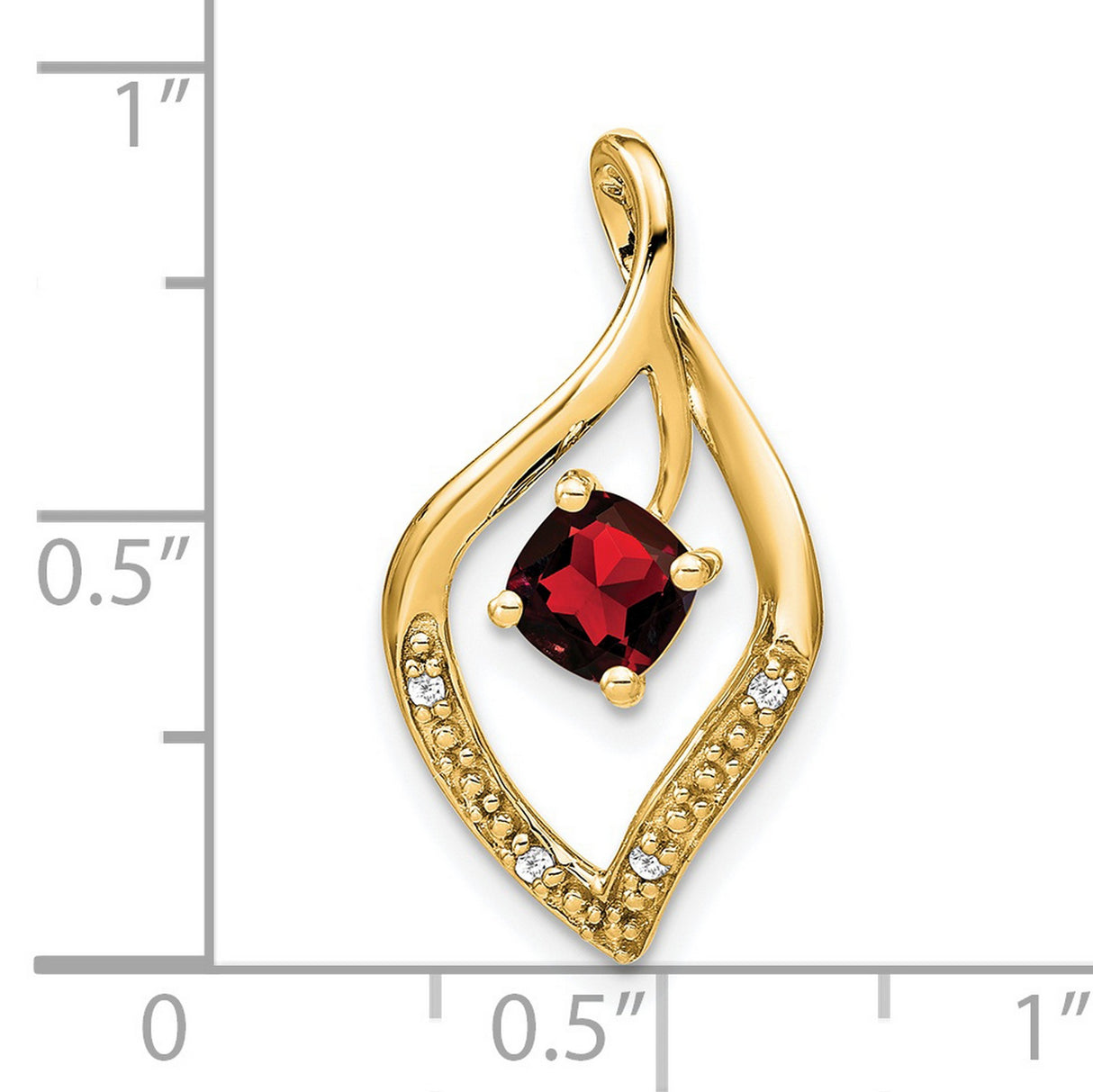 14k Yellow Gold Teardrop Pendant with Cushion Cut Garnet and Diamond Accents, Modern Design