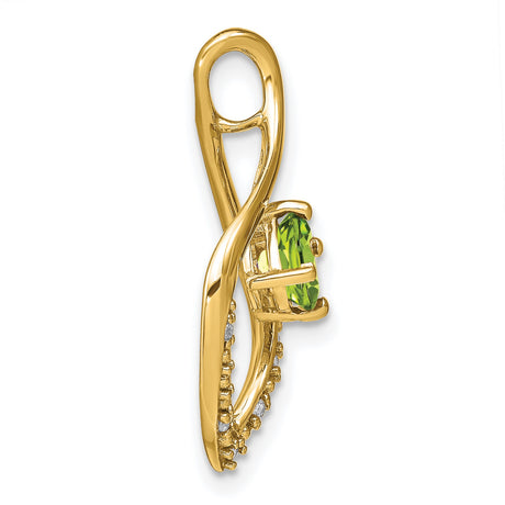 14k Yellow Gold Pendant with Cushion Cut Peridot and Diamond Accents in Teardrop Design