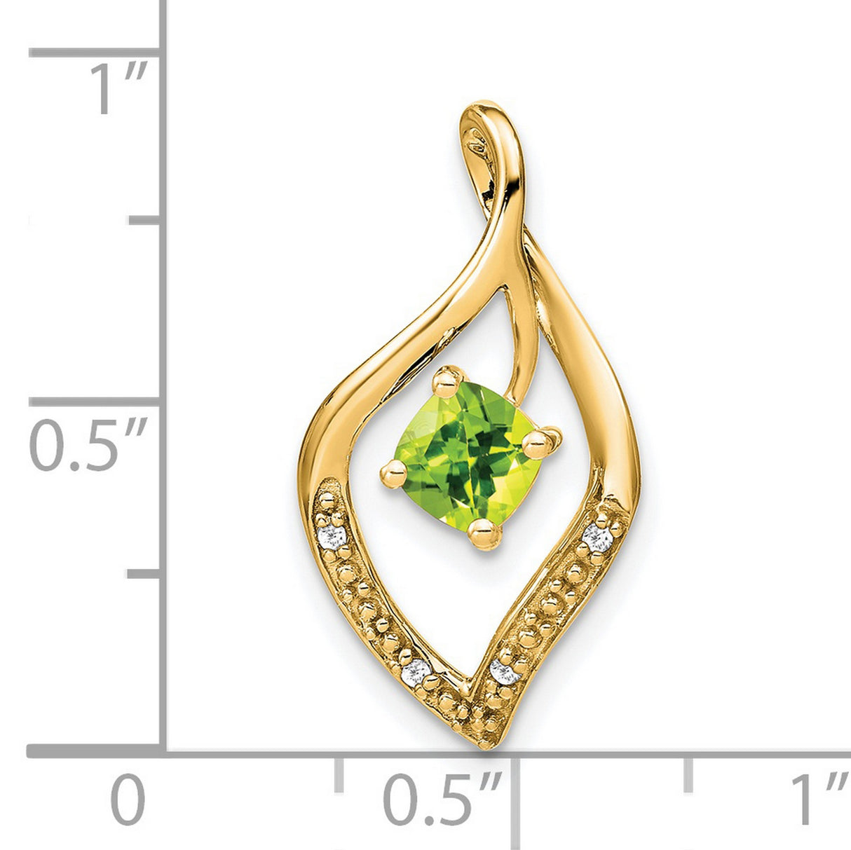 14k Yellow Gold Pendant with Cushion Cut Peridot and Diamond Accents in Teardrop Design