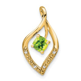 14k Yellow Gold Pendant with Cushion Cut Peridot and Diamond Accents in Teardrop Design