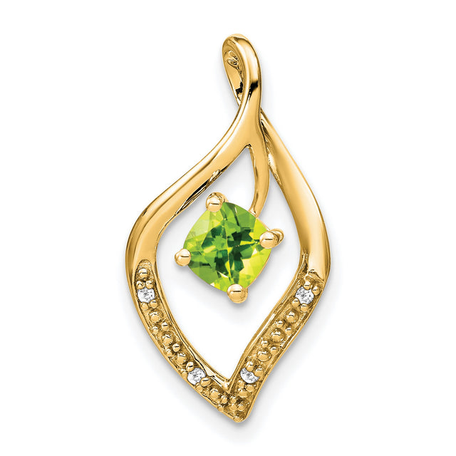 14k Yellow Gold Pendant with Cushion Cut Peridot and Diamond Accents in Teardrop Design