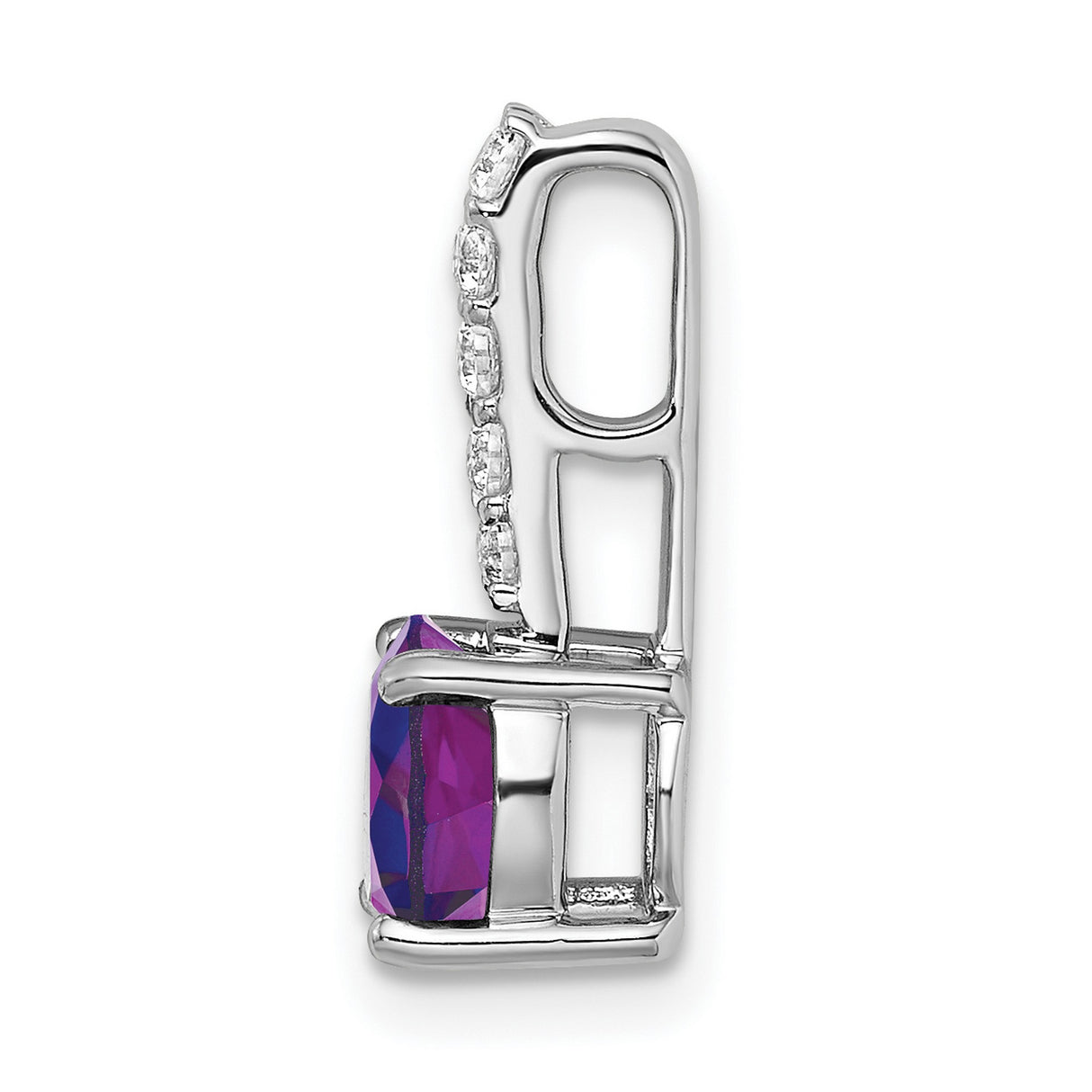 Round Amethyst and Diamond Charm Pendant in Real 14k White Gold