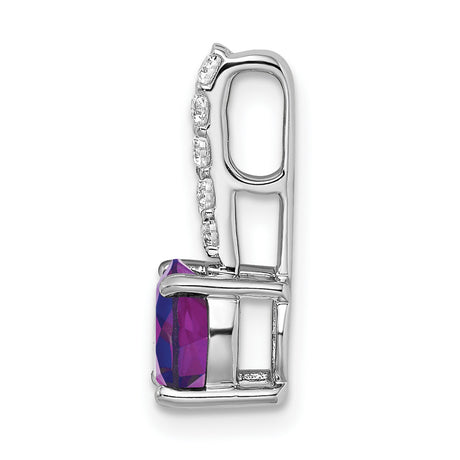 Round Amethyst and Diamond Charm Pendant in Real 14k White Gold