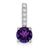 Round Amethyst and Diamond Charm Pendant in Real 14k White Gold