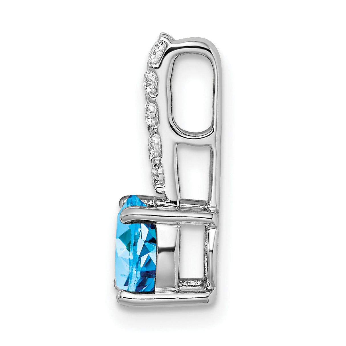 14k White Gold Pendant with Round Swiss Blue Topaz and Vertical Diamond Accents