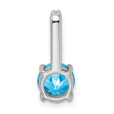 14k White Gold Pendant with Round Swiss Blue Topaz and Vertical Diamond Accents