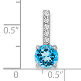 14k White Gold Pendant with Round Swiss Blue Topaz and Vertical Diamond Accents