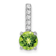 14k White Gold Pendant with Round Peridot and Vertical Diamond Accent, Modern Birthstone Jewelry