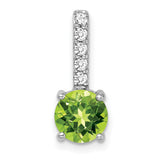 14k White Gold Pendant with Round Peridot and Vertical Diamond Accent, Modern Birthstone Jewelry