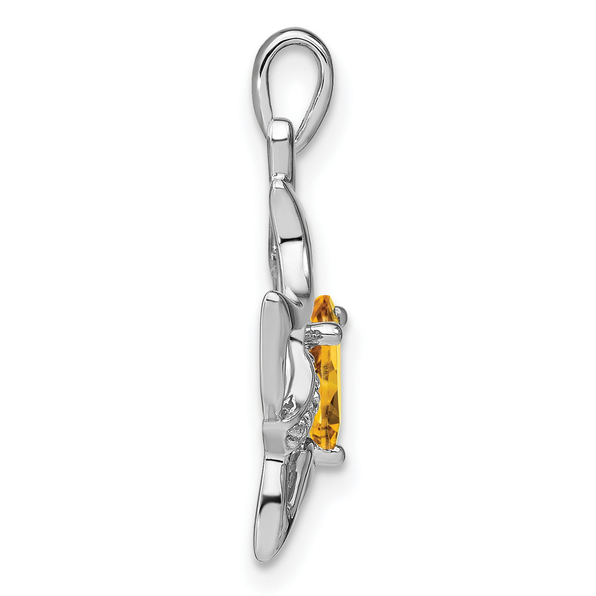 Citrine and Diamond Cat Charm Pendant in Real 14k White Gold
