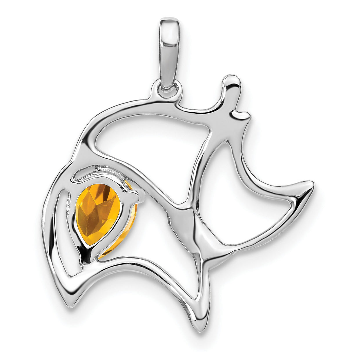 Citrine and Diamond Cat Charm Pendant in Real 14k White Gold