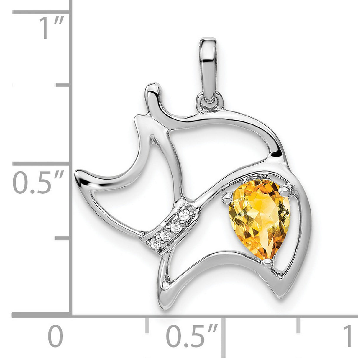 Citrine and Diamond Cat Charm Pendant in Real 14k White Gold